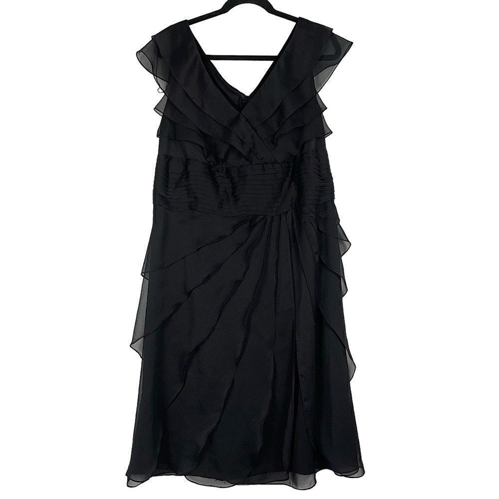 Adrianna Papell Occasions Black Ruffled‎ Cocktail Dress - Women’s 16W